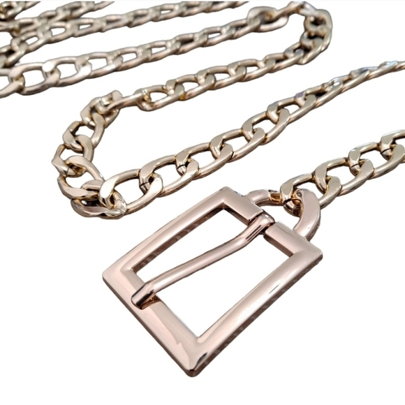 Gold boho chunky chain link metal waist square buckle statement Y2k dress belt - Picture 5 of 11